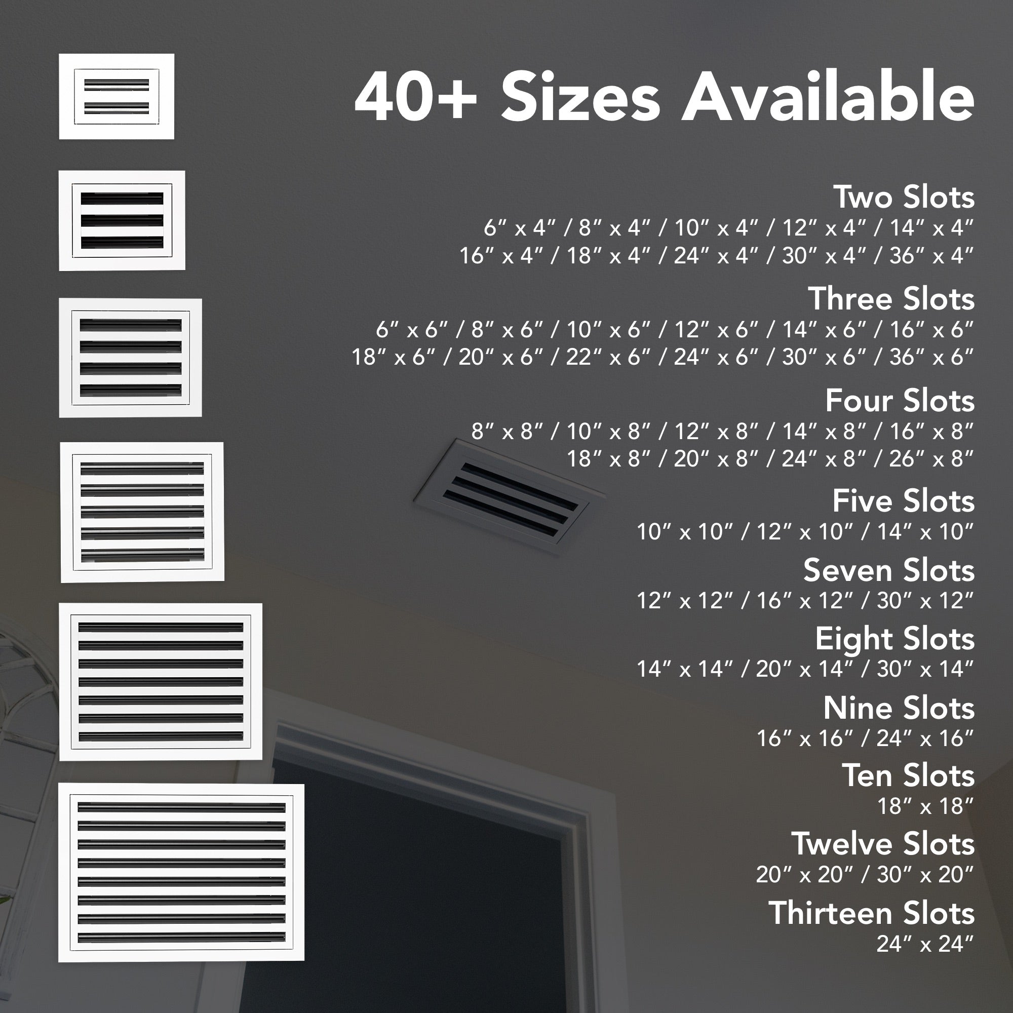 6 Inch - 3 Slot Linear Slot Diffusers - Modern AC Grilles - White
