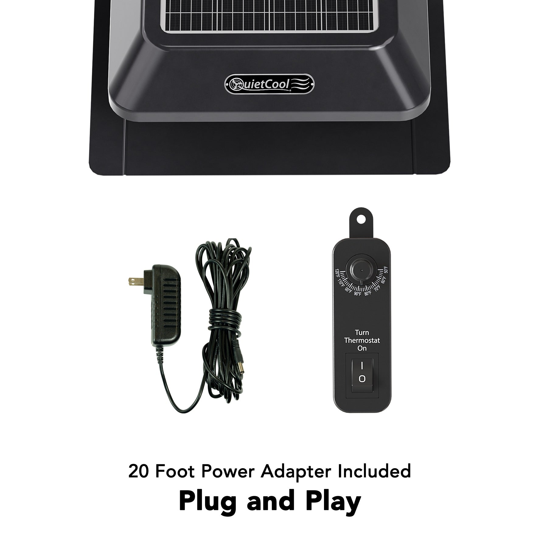 QuietCool 25 Watt Solar Roof Mount Attic Fan with AC/DC Inverter for 24/7 Runtime