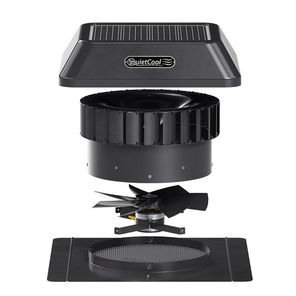 QuietCool 25 Watt Solar Roof Mount Attic Fan with AC/DC Inverter for 24/7 Runtime