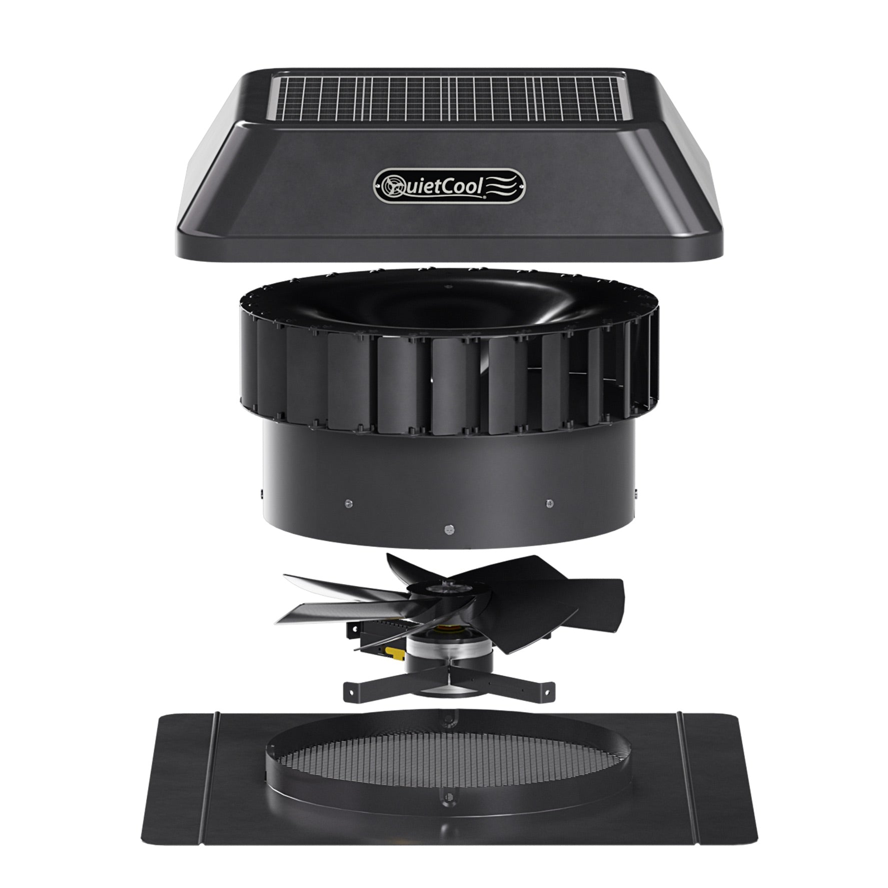 QuietCool 25 Watt Solar Roof Mount Attic Fan with AC/DC Inverter for 24/7 Runtime