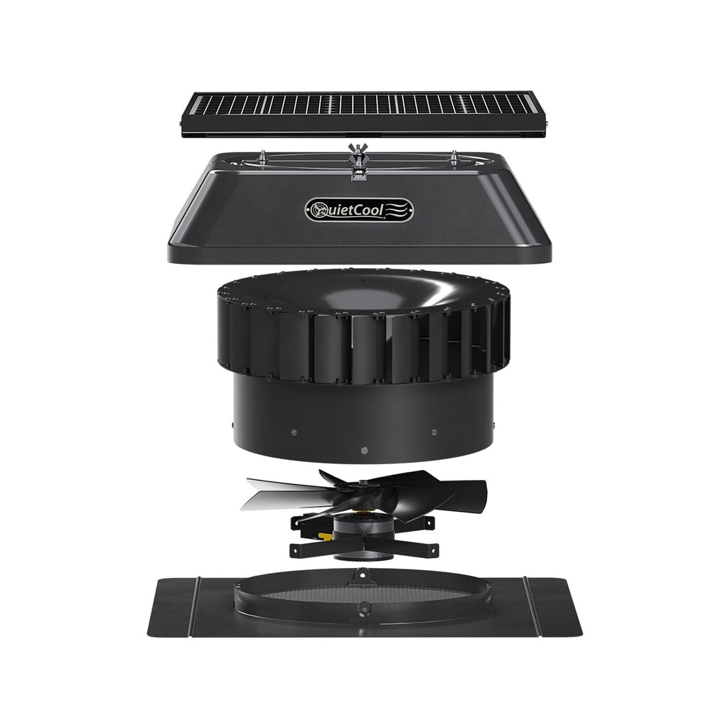 QuietCool 65 Watt Solar Roof Mount Attic Fan with AC/DC Inverter for 24/7 Runtime