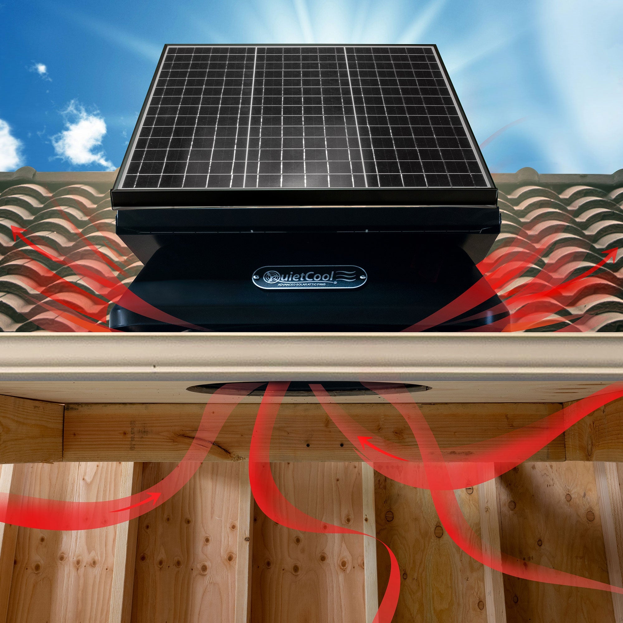 QuietCool 40 Watt Solar Roof Mount Attic Fan with AC/DC Inverter for 24/7 Runtime