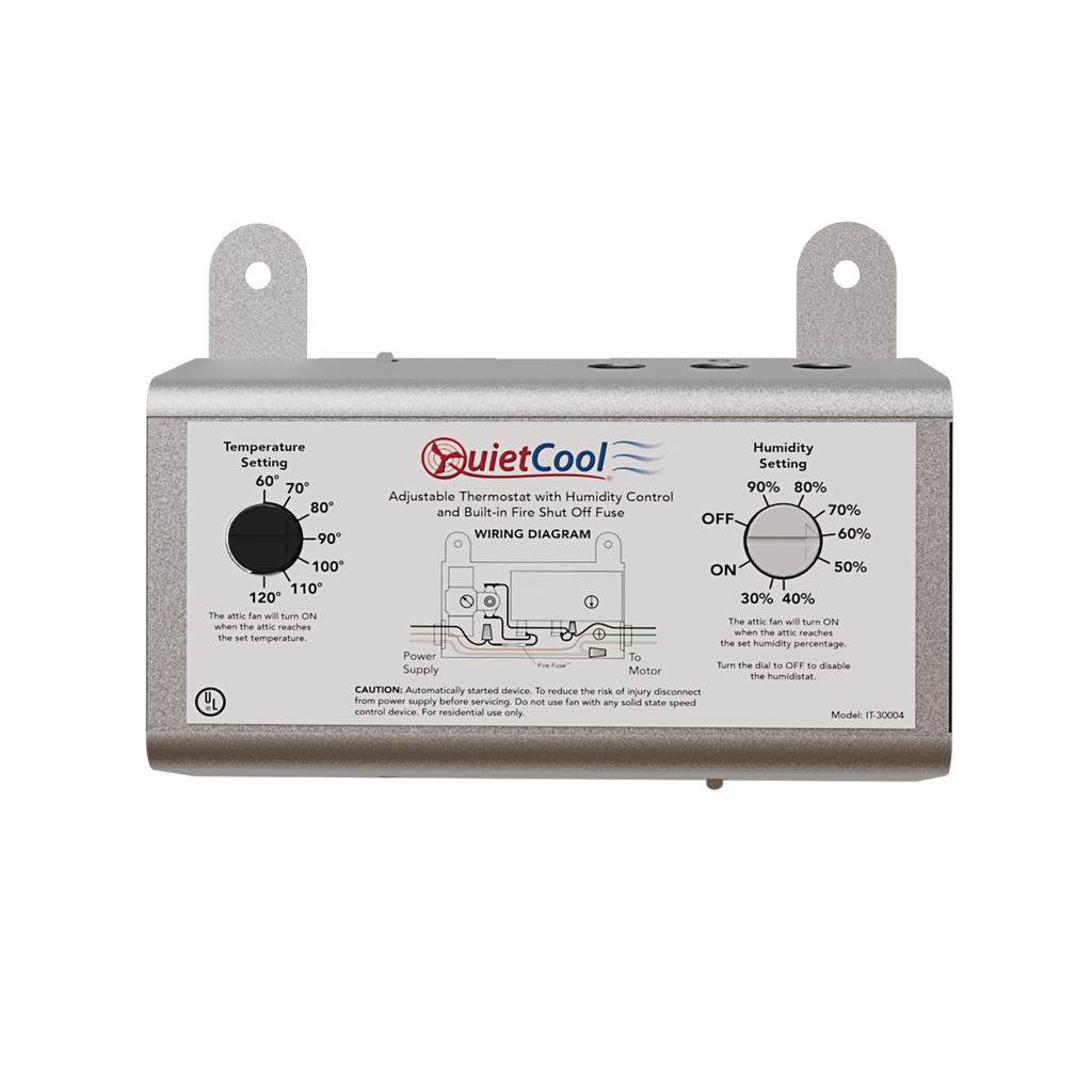 Attic Fan Adjustable Thermostat and Humidistat with Built-in Fire Safety Shut Off for Powered Attic Ventilators - Replacement Humidistat