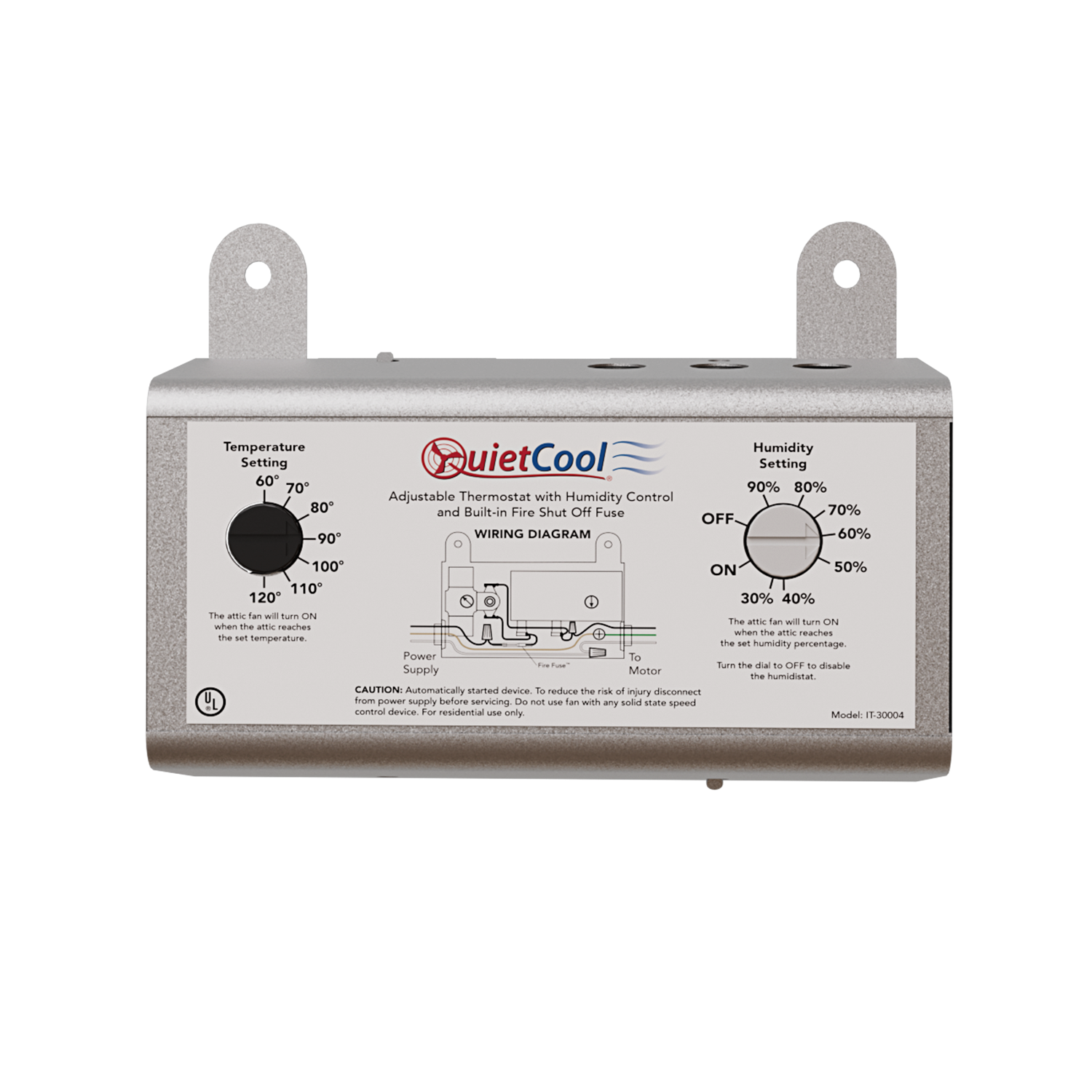 Attic Fan Adjustable Thermostat and Humidistat with Built-in Fire Safety Shut Off for Powered Attic Ventilators - Replacement Humidistat