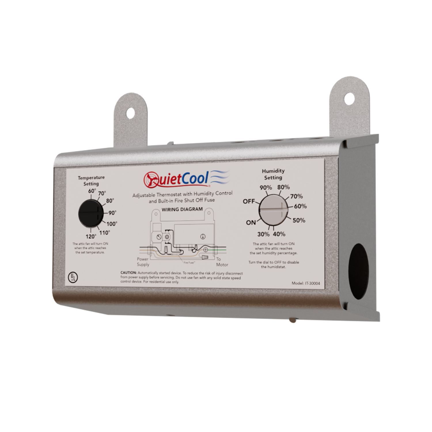 Attic Fan Adjustable Thermostat and Humidistat with Built-in Fire Safety Shut Off for Powered Attic Ventilators - Replacement Humidistat