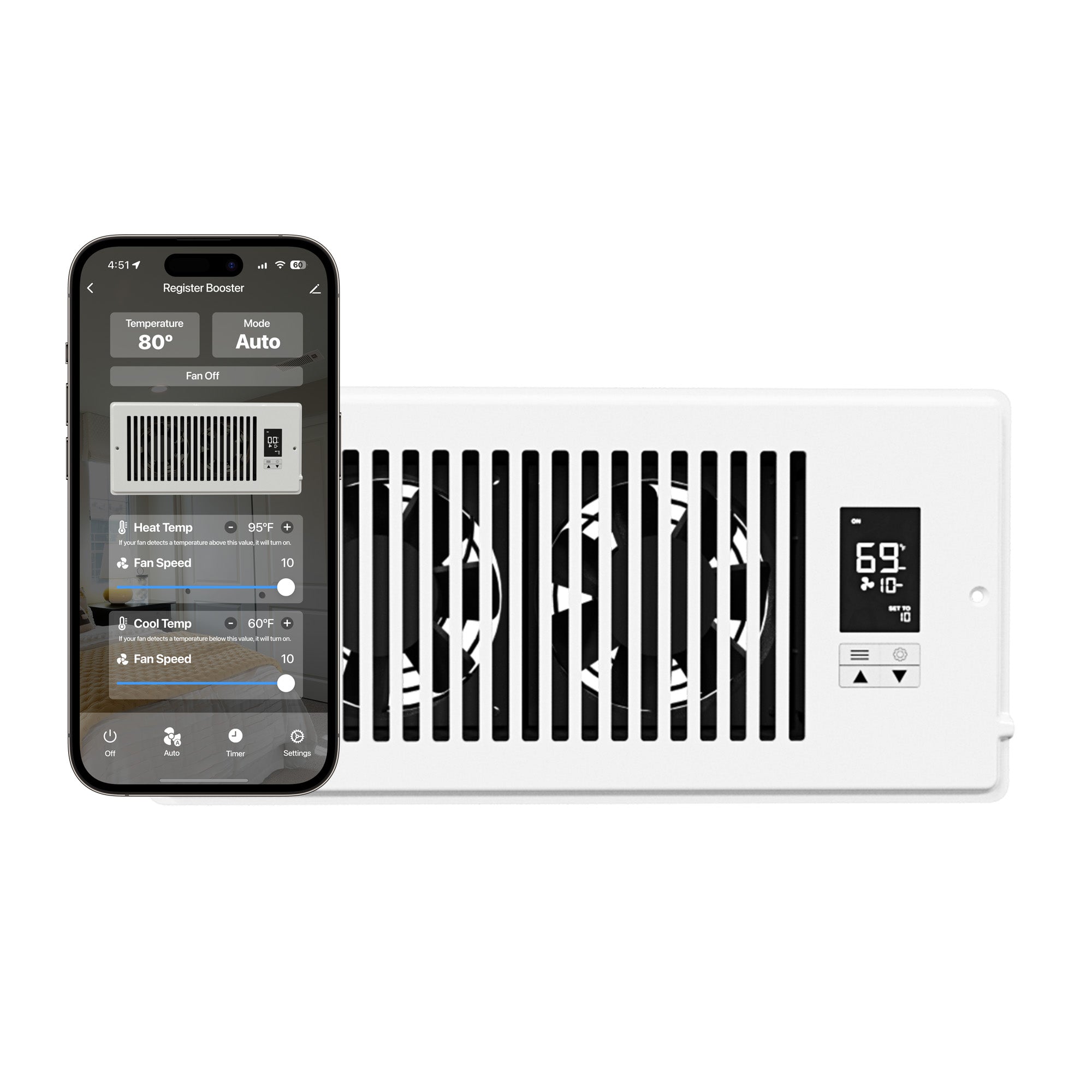 4 Inch Register Booster Fan with Smart App Control