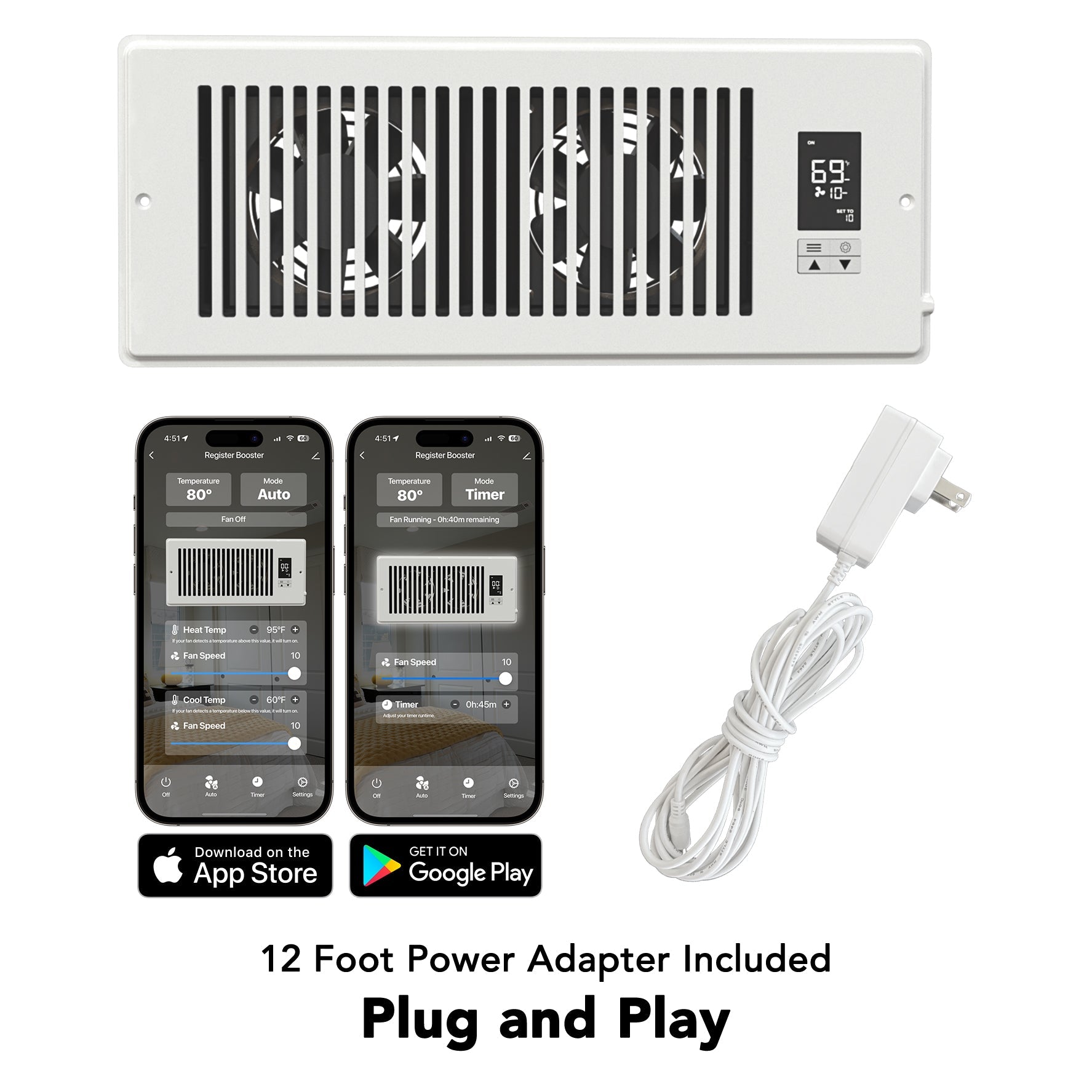 4 Inch Register Booster Fan with Smart App Control
